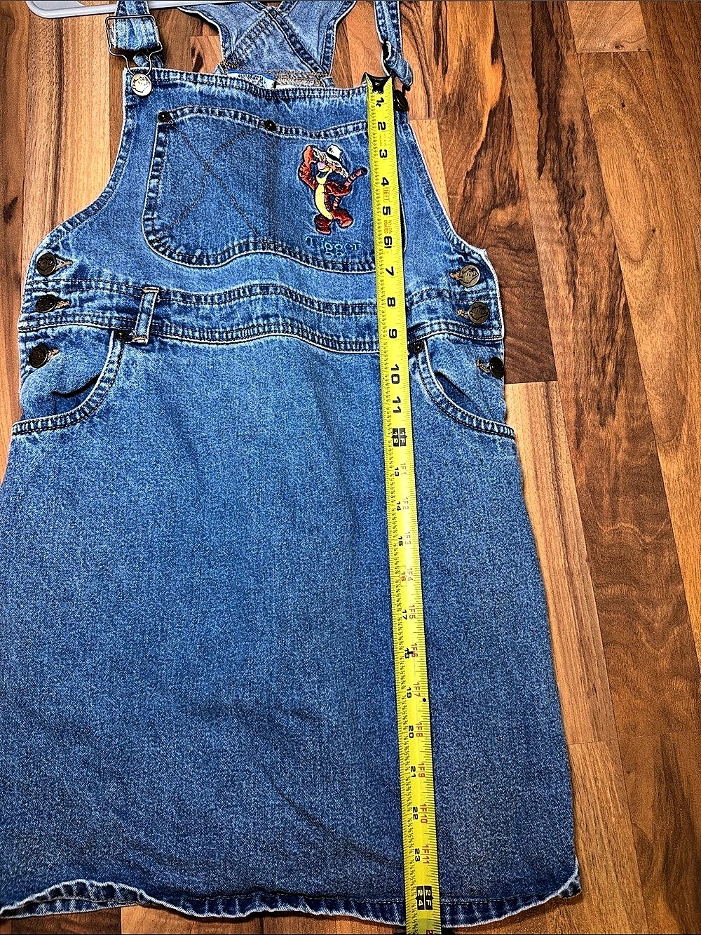 Vintage 90s winnie the Pooh Tigger overalls Denim skirt Girls Large - Picture 7 of 9